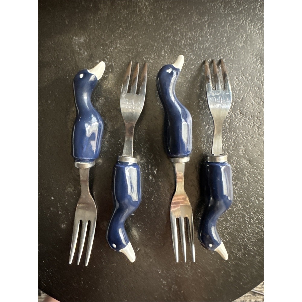 Stafford Japan Ceramic Duck Bird Handle Hors D'oeuvres Dessert Fork Set Of 4
